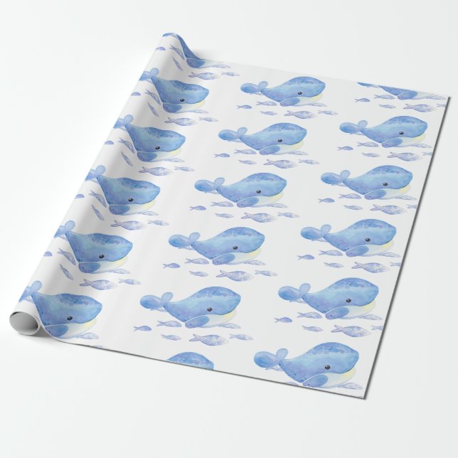 Papel De Regalo Cumpleaños azul de la ballena tártica (Desenrollado)