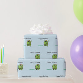 Papel De Regalo Cumpleaños azul dinosaurios verdes lindos personal