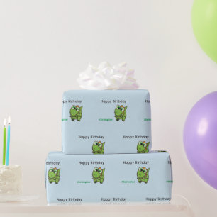 Papel De Regalo Cumpleaños azul dinosaurios verdes lindos personal