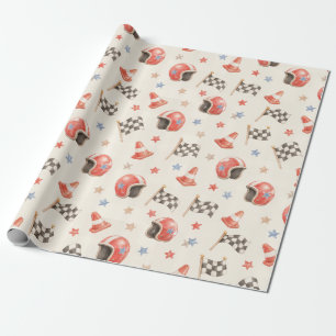 Papel De Regalo Cumpleaños Bandera de Cuadros Casco de Carreras Re