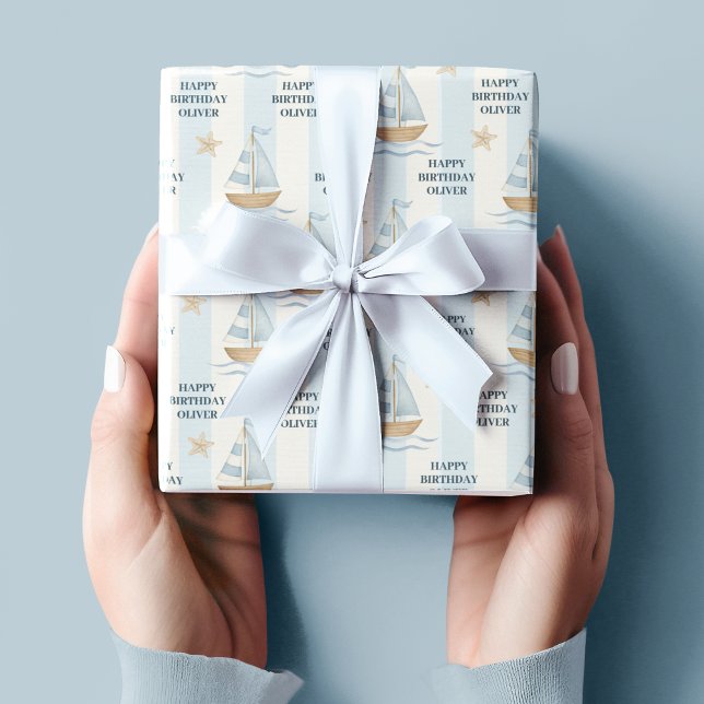 Papel De Regalo Cumpleaños | Barco de vela azul Pastel (Subido por el creador)