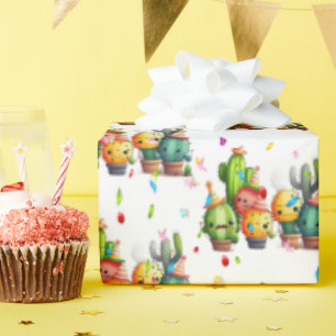 Papel De Regalo Cumpleaños Cacti Con Fiesta Confetti
