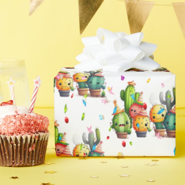 Papel De Regalo Cumpleaños Cacti Con Fiesta Confetti (Fiesta de cumpleaños )
