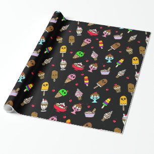 Papel De Regalo Cumpleaños caprichoso de helado y cerezas