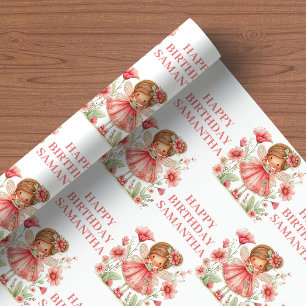 Papel De Regalo Cumpleaños caprichoso de la niña hada 1er tono ros