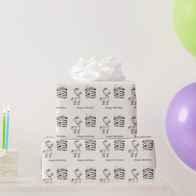 Papel De Regalo Cumpleaños cebra Safari (Regalos de fiesta)