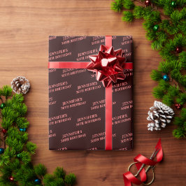 Papel De Regalo Cumpleaños Chic Negro y Rojo Confeti
