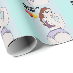 PAPEL DE REGALO CUMPLEAÑOS CHICA CURVY BIG BOTTOMED BRUNETTE