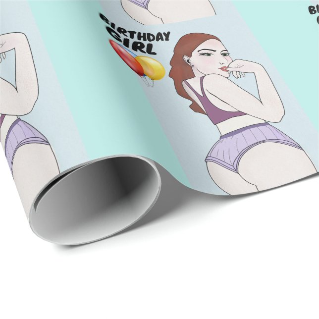 PAPEL DE REGALO CUMPLEAÑOS CHICA CURVY BIG BOTTOMED BRUNETTE (Esquina del rollo)
