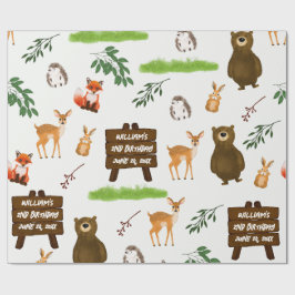 Papel De Regalo Cumpleaños Ciervo Oso Conejo Zorro Erizo Bosque