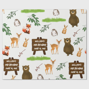 Papel De Regalo Cumpleaños Ciervo Oso Conejo Zorro Erizo Bosque