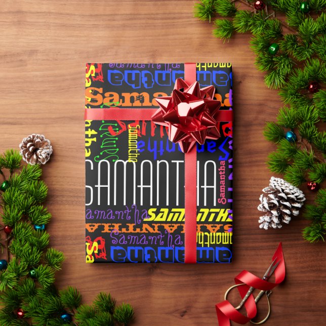 Papel De Regalo Cumpleaños Collage de nombre personalizado persona (Regalo de vacaciones)