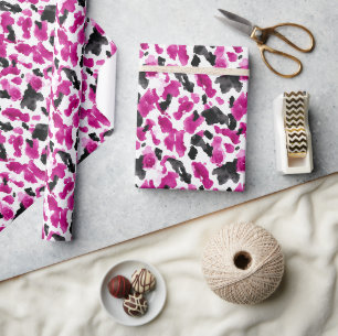 Papel De Regalo Cumpleaños con estampado de vaca rosa negro blanco