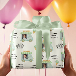 Papel De Regalo Cumpleaños con Foto de Camión de Helado Personaliz