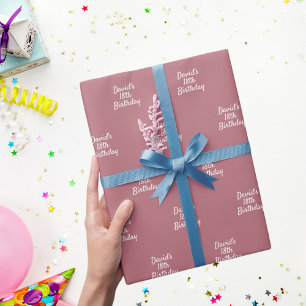 Papel De Regalo Cumpleaños con nombre en letra rosa polvorienta