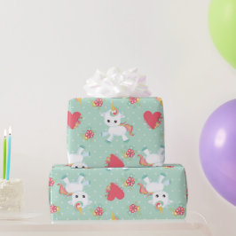 Papel De Regalo Cumpleaños con Patrón de Lunares de Unicornio Bebé
