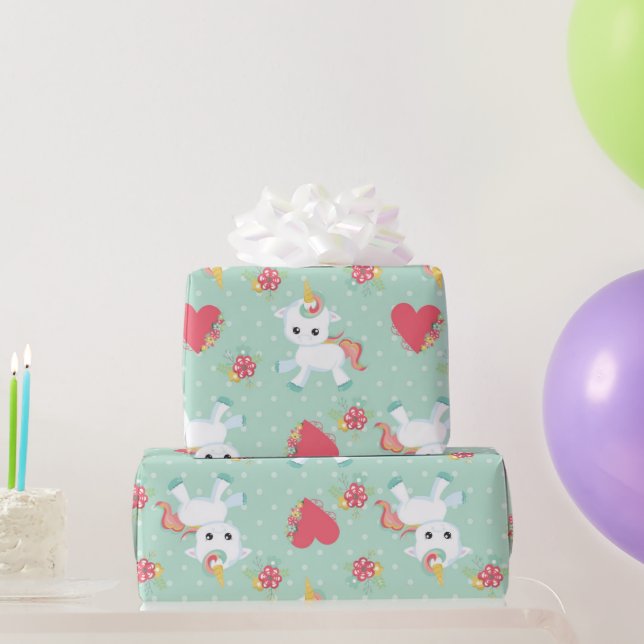 Papel De Regalo Cumpleaños con Patrón de Lunares de Unicornio Bebé (Regalos de fiesta)