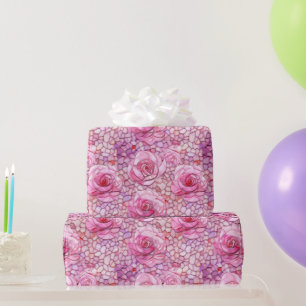 Papel De Regalo Cumpleaños con patrón de mosaico de rosa rosa eleg