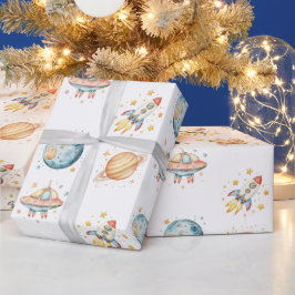 Papel De Regalo Cumpleaños con temática espacial astronauta