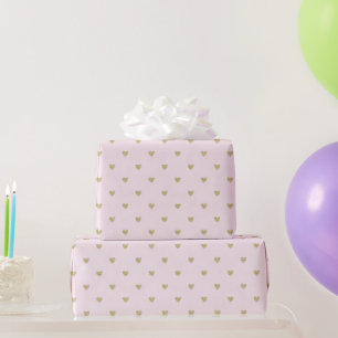 Papel De Regalo Cumpleaños Corazones Brillo Rosa Dorado Femenino