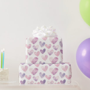 Papel De Regalo Cumpleaños Corazones Purpura Rosado Mujer