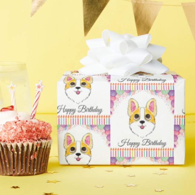 Papel De Regalo Cumpleaños Corgi (Fiesta de cumpleaños )