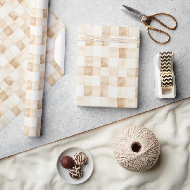 Papel De Regalo Cumpleaños Cuadrados Marrones Crema (Artesanía)