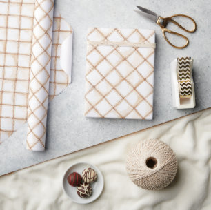 Papel De Regalo Cumpleaños Cuadrados Rayas Crema Oro Blanco