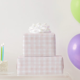 Papel De Regalo Cumpleaños Cuadros Rayas Rosa Blush Blanco