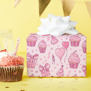 Papel de Regalo Cumpleaños Cupcakes Rosados