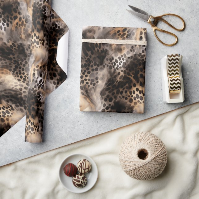 Papel De Regalo Cumpleaños de Animal Leopardo Crema Negra (Artesanía)