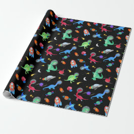 Papel De Regalo Cumpleaños de Astronautas Dinosaurios de Acuarela