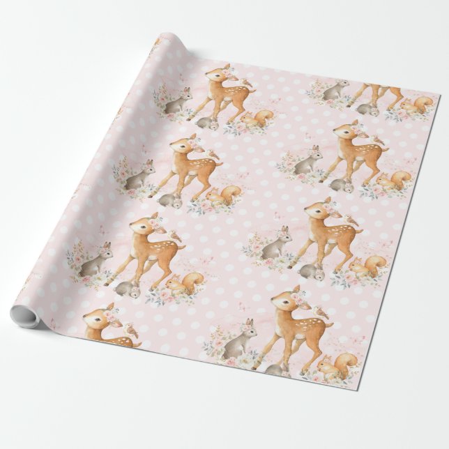 Papel De Regalo Cumpleaños de Baby Shower del arbolado floral (Desenrollado)