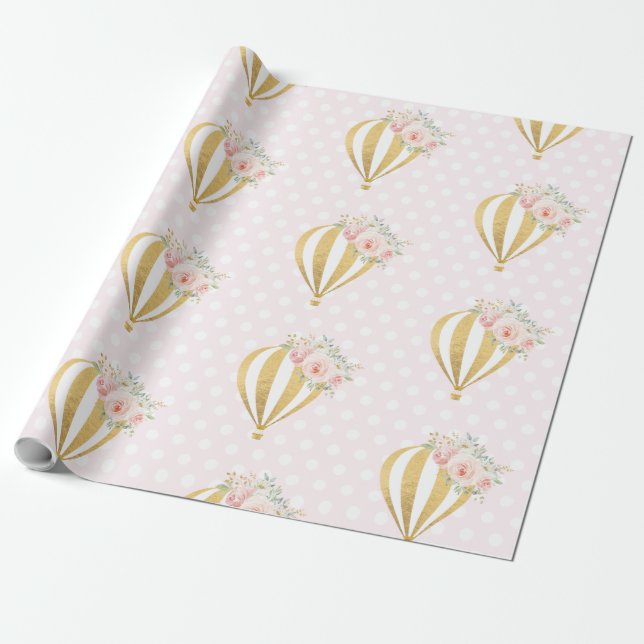 Papel De Regalo Cumpleaños de Baby Shower del globo floral del (Desenrollado)