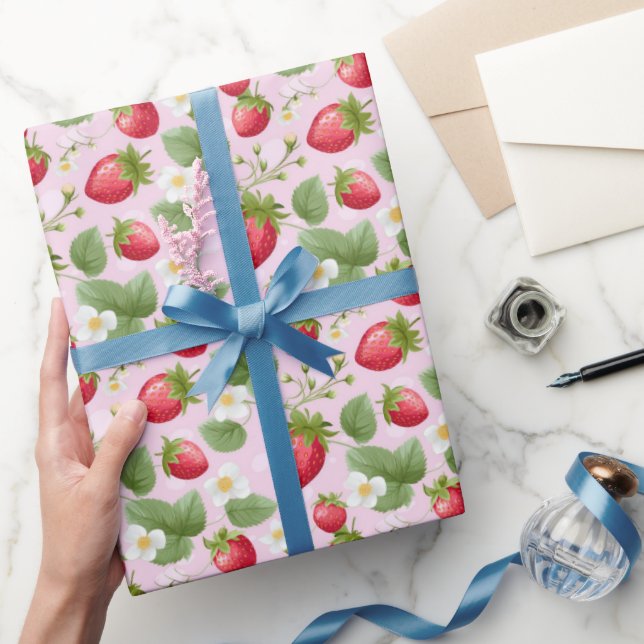 Papel De Regalo Cumpleaños de Baby Shower Rosa Fresa Roja  (Regalar)