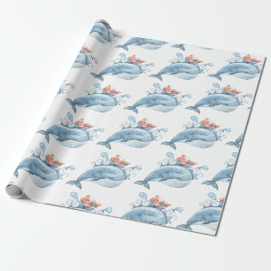 Papel De Regalo Cumpleaños de ballena azul
