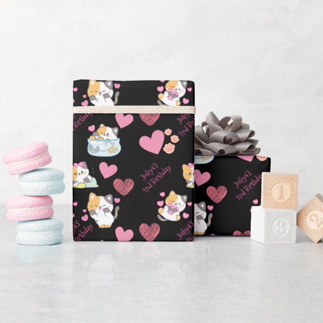 Papel De Regalo cumpleaños de bebé de gatito negro (Baby Shower)