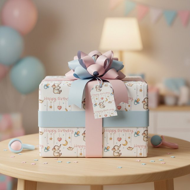 Papel De Regalo Cumpleaños de bebé elefante lindo (Subido por el creador)