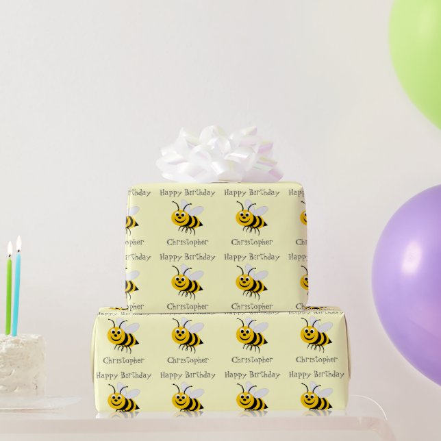 Papel De Regalo Cumpleaños de Bees Just Add Name (Regalos de fiesta)