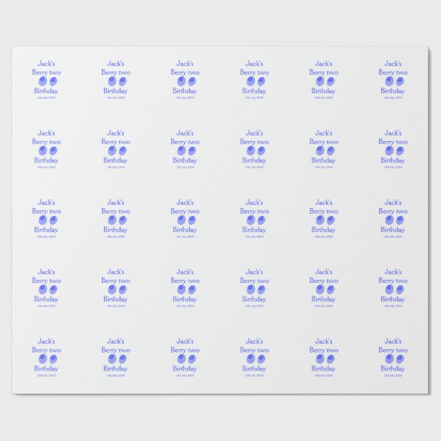 Papel De Regalo Cumpleaños de Berry dos azul agregar nombre fecha  (Superficie plana)