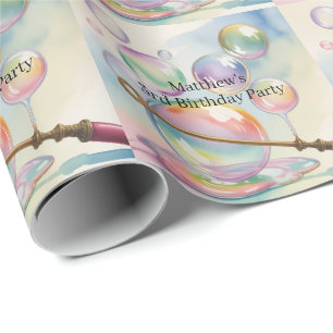 Papel De Regalo Cumpleaños de Burbujas de Arcoíris Pastel 