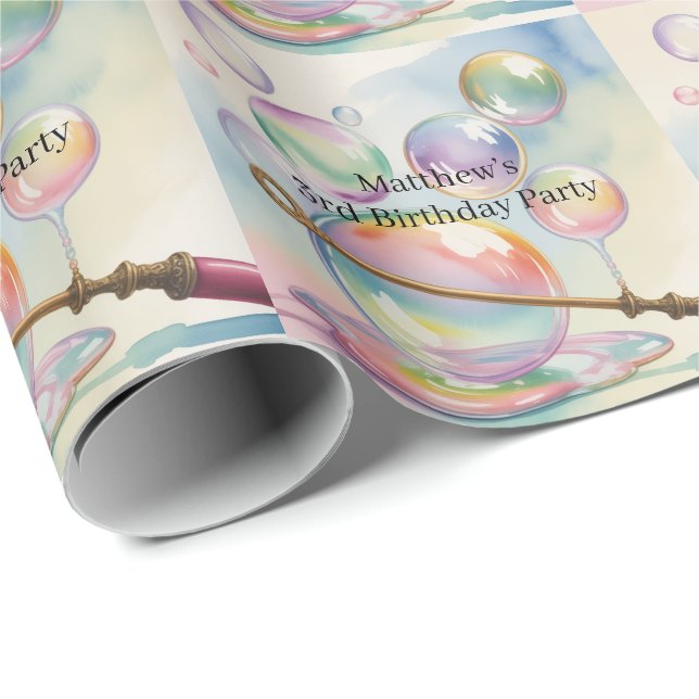 Papel De Regalo Cumpleaños de Burbujas de Arcoíris Pastel  (Esquina del rollo)