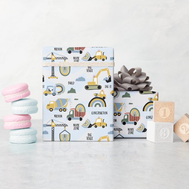 Papel De Regalo Cumpleaños de Camión de Construcción (Baby Shower)
