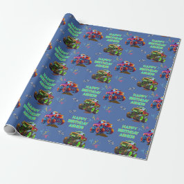 Papel De Regalo Cumpleaños de camión monstruo 3D azul personalizad