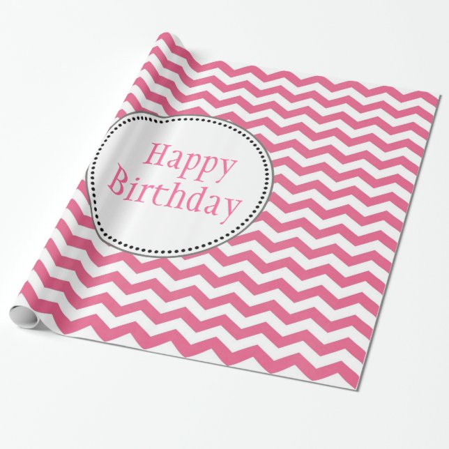 Papel De Regalo cumpleaños de chevron rosa clásico, bonito y moder (Desenrollado)