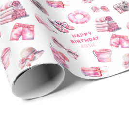 Papel De Regalo Cumpleaños de Chicas de verano rosados de Guay