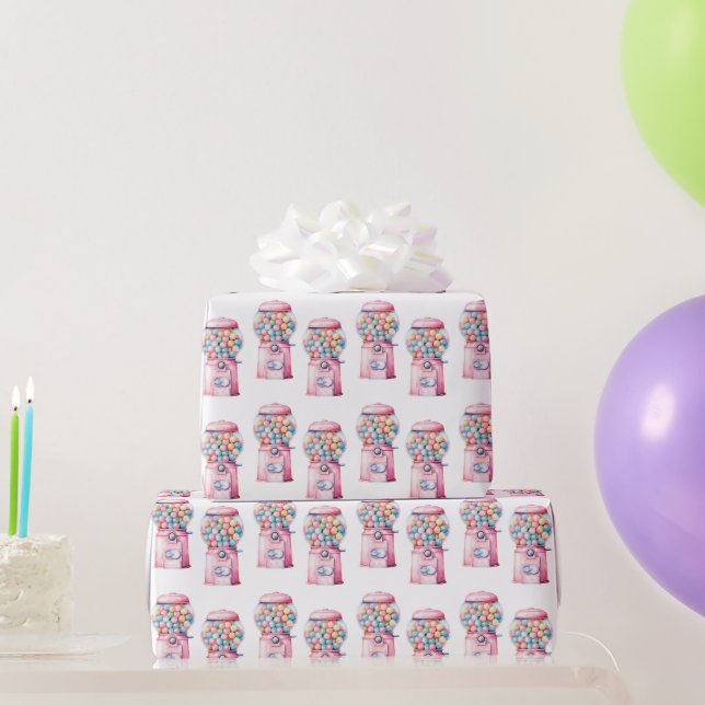 Papel De Regalo Cumpleaños de chicle rosa azul amarillo (Regalos de fiesta)