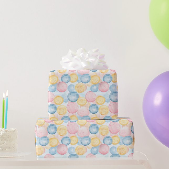 Papel De Regalo Cumpleaños de chicle rosa azul amarillo (Regalos de fiesta)