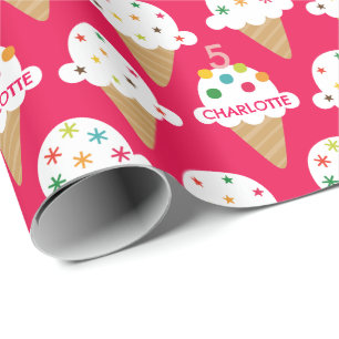 Papel De Regalo Cumpleaños de Cono de Helado Rosa Brillante