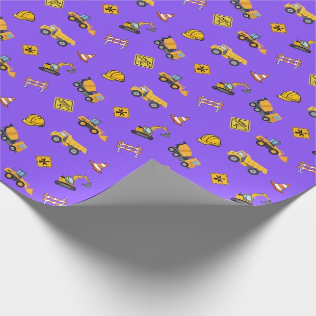 Papel De Regalo Cumpleaños de Construcción Morada (Esquina)